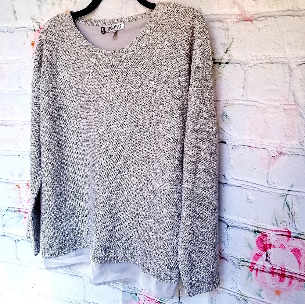 Jennifer Lopez Glimmery Gray Sweater, size PXL